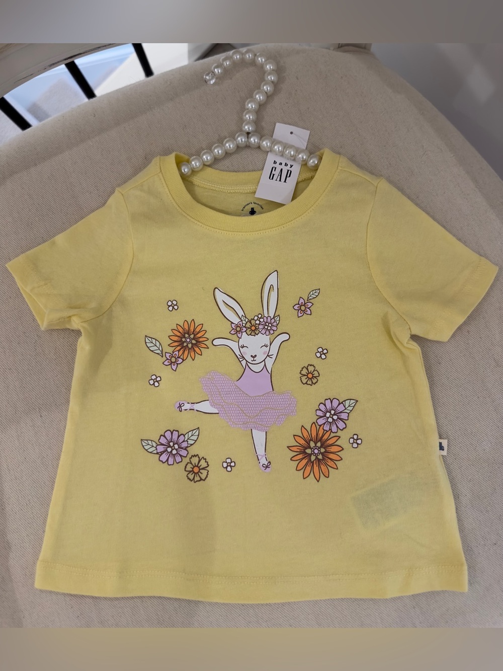 🤍 6~12 Mth Gap Baby Adorable Yellow Bunny Ballet Tee 100% Cotton NWT